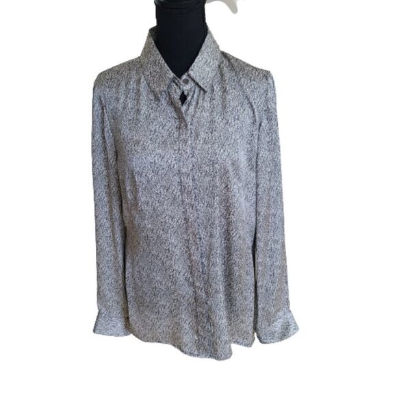 W by Worth Womens Long Sleeved Button Down Black White Print Blouse Small - Picture 1 of 11